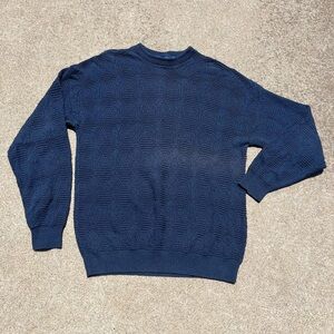 Vtg John Weitz Sweater Men Sz Large Navy Pattern Cotton Dad Crewneck Long Sleeve